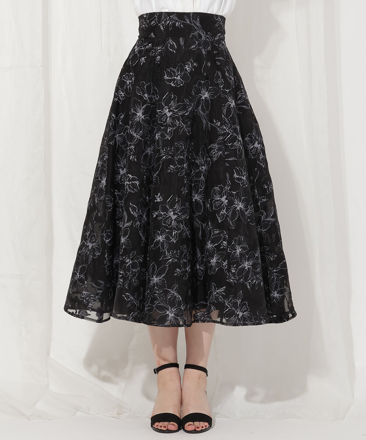 WILLSELECTION「ドットフラワー単色スカート」|フレア|