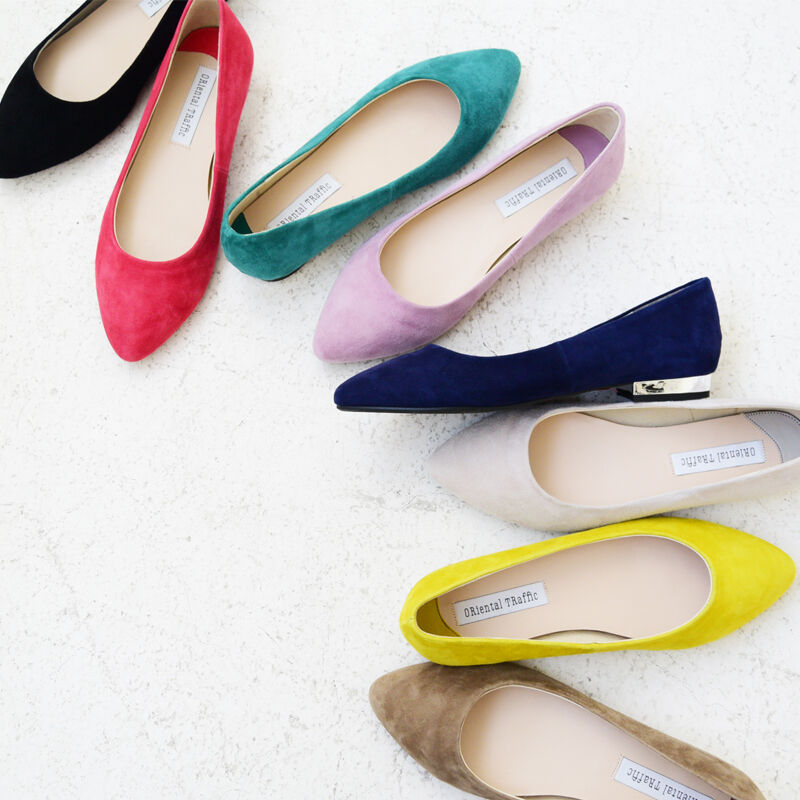 ORiental TRaffic「【アウトレット価格】本革スエードフラットパンプス/R-6002」|パンプス|NAVY