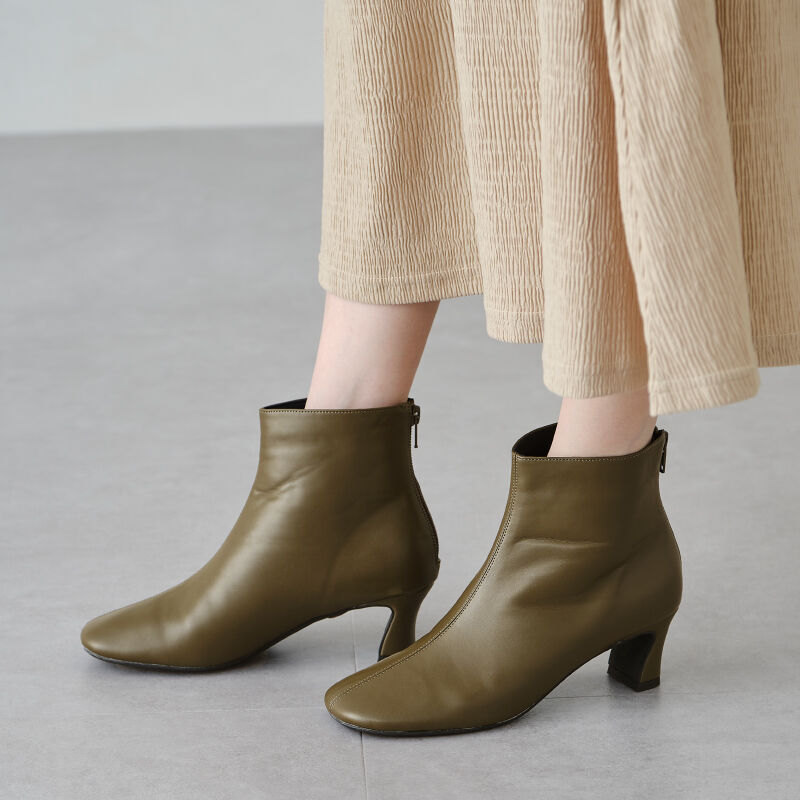 ORiental TRaffic「カーブヒールスクエアトゥブーツ/11409」|ショートブーツ|KHAKI