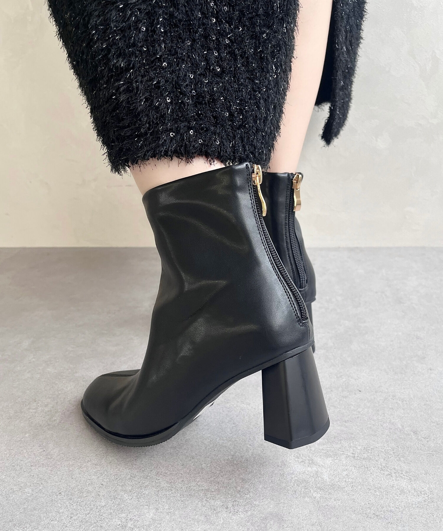 ORiental TRaffic「変形 ヒール ラウンドトゥ ショートブーツ /41405 太ヒール ヒール6.3ｃｍ」|ショートブーツ|