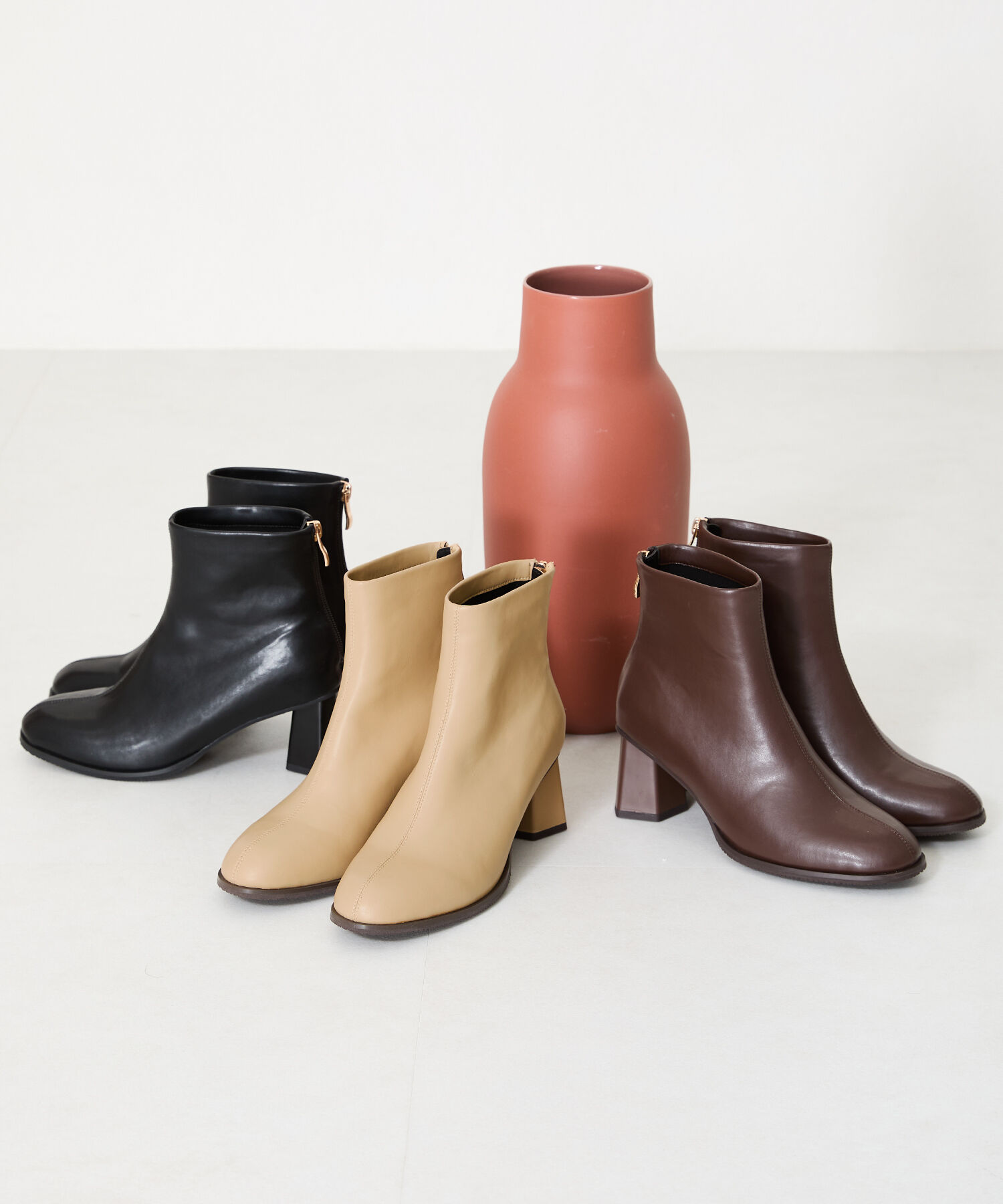 ORiental TRaffic「変形 ヒール ラウンドトゥ ショートブーツ /41405 太ヒール ヒール6.3ｃｍ」|ショートブーツ|BROWN