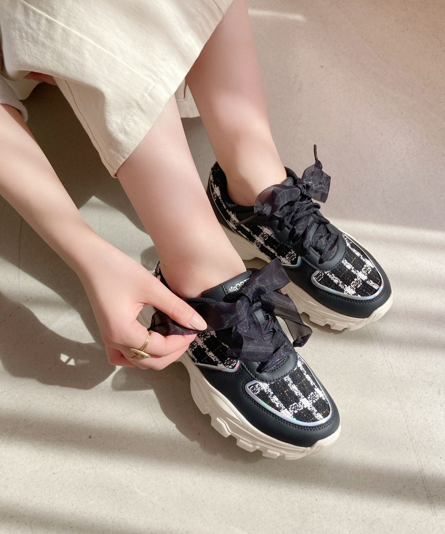 ORiental TRaffic「2WAYシューレースツイードスニーカー/OT3746」|スニーカー|BLACK