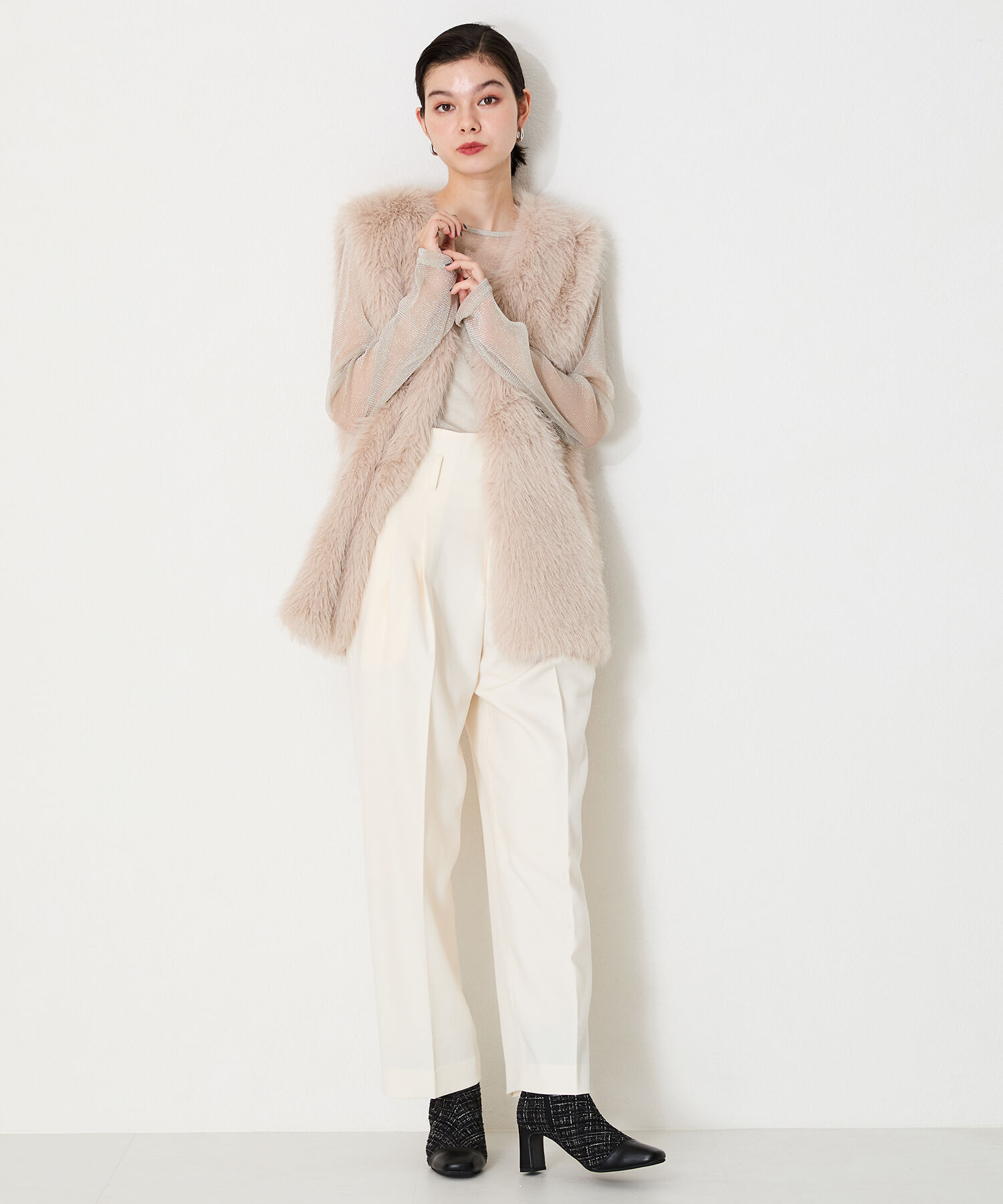 ORiental TRaffic「●2024秋冬新作●ビジューバックルツイードヒールブーツ/41419」|ショートブーツ|