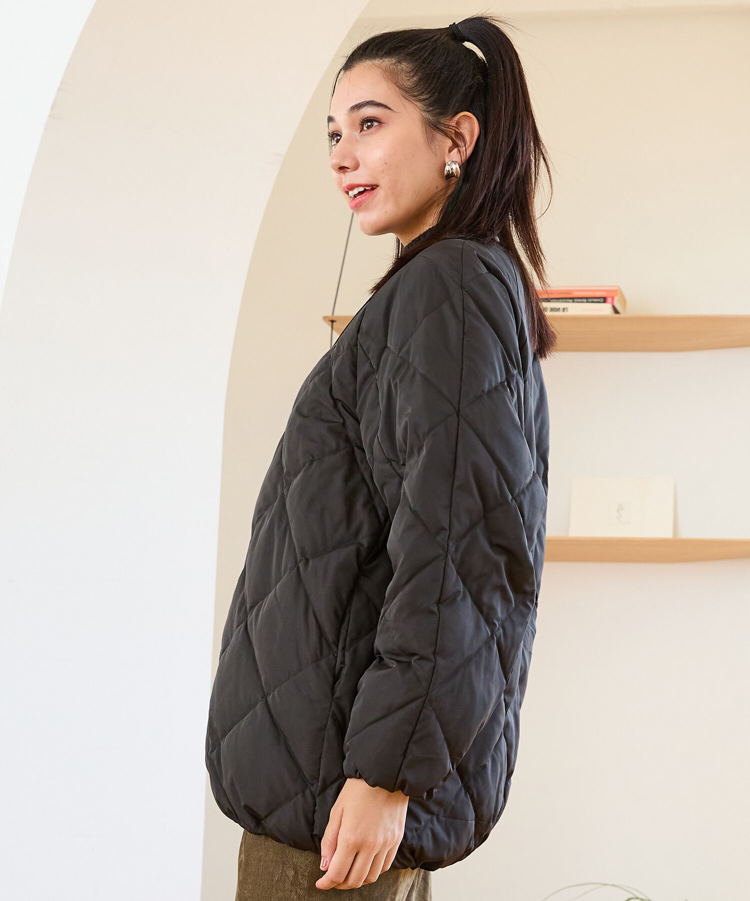 ORiental TRaffic「キルティングノーカラーダウンジャケット/MO43D04」|ダウン|