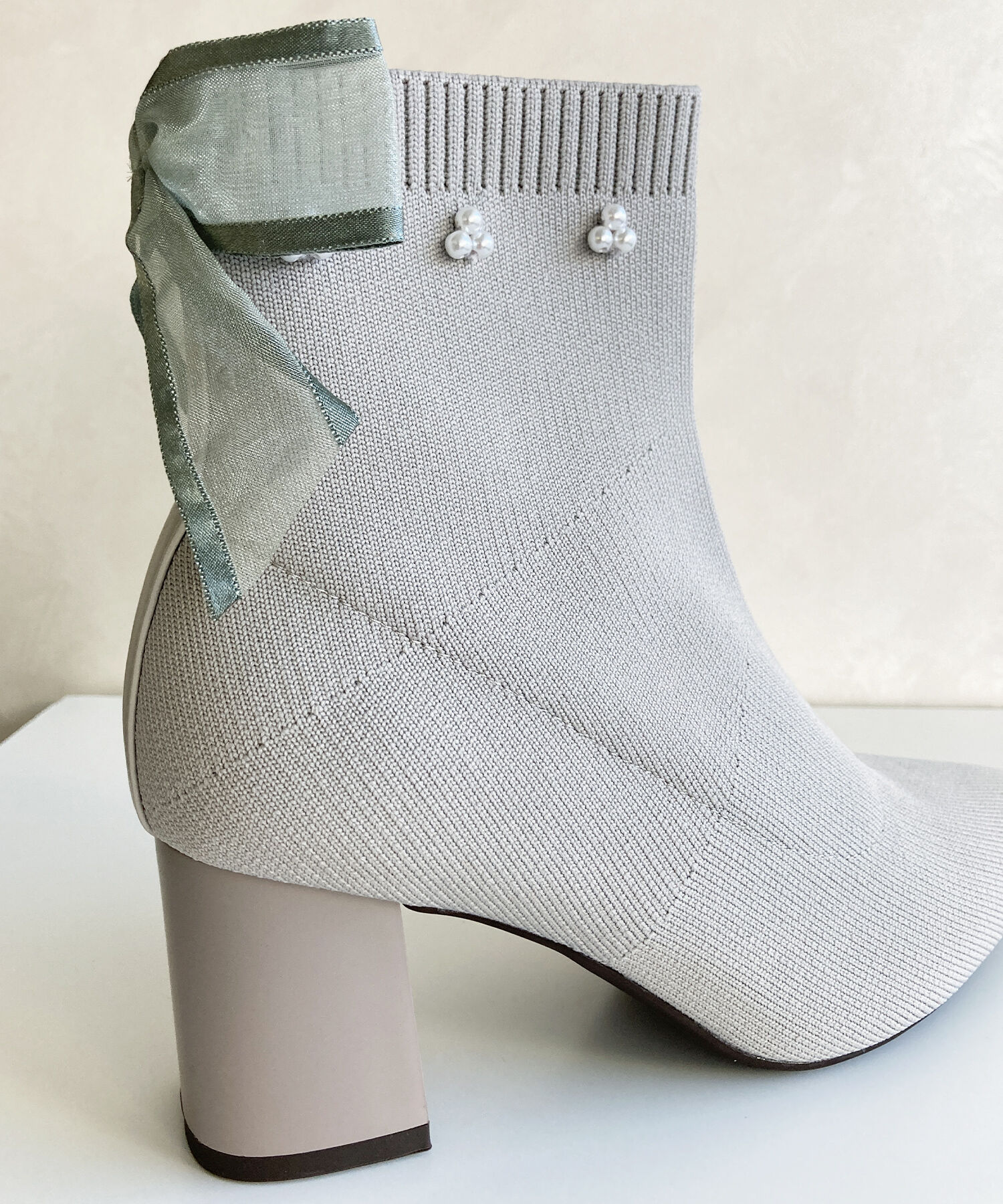 ORiental TRaffic「チュールリボン&times;パール ニットブーツ /41429」|ショートブーツ|