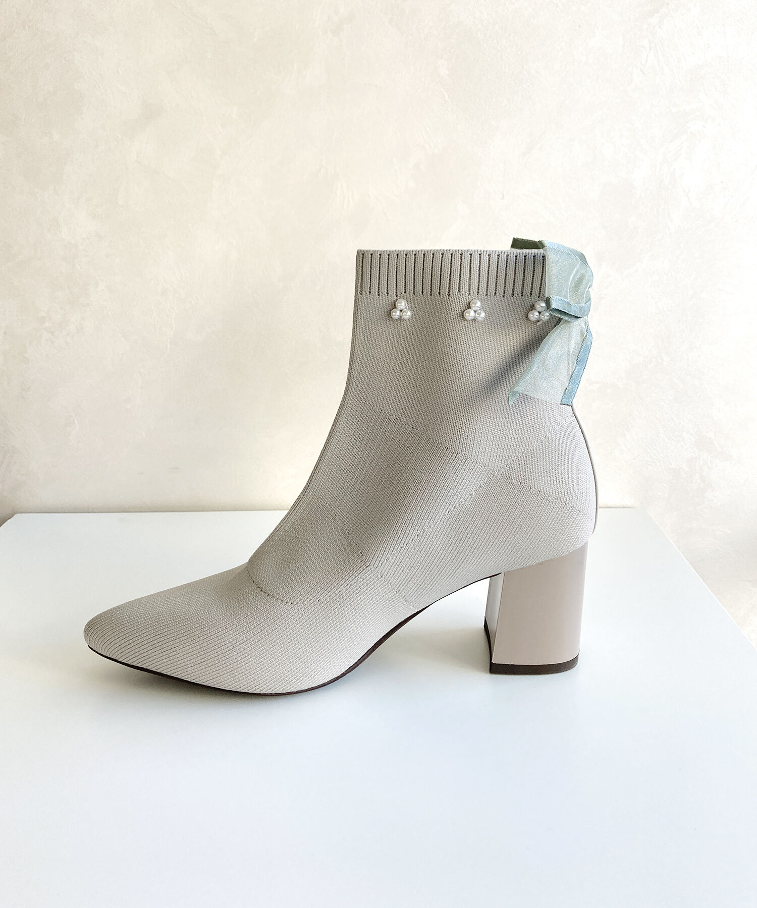 ORiental TRaffic「チュールリボン&times;パール ニットブーツ /41429」|ショートブーツ|