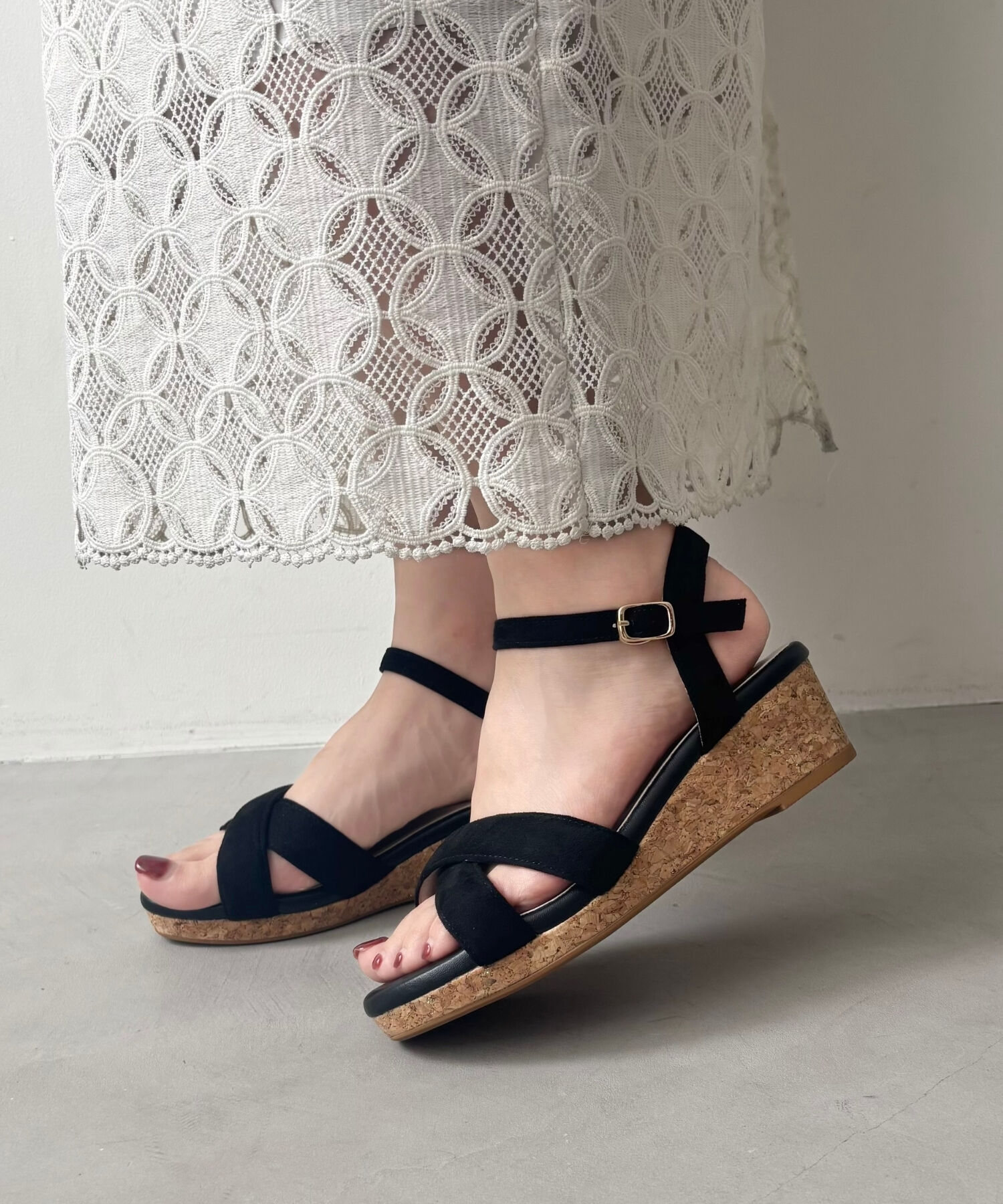 WA Oriental TRaffic「●2025春夏新作●アーモンドトゥクロスウエッジサンダル/52201 サンダル トレンド 人気 クッション」|サンダル|