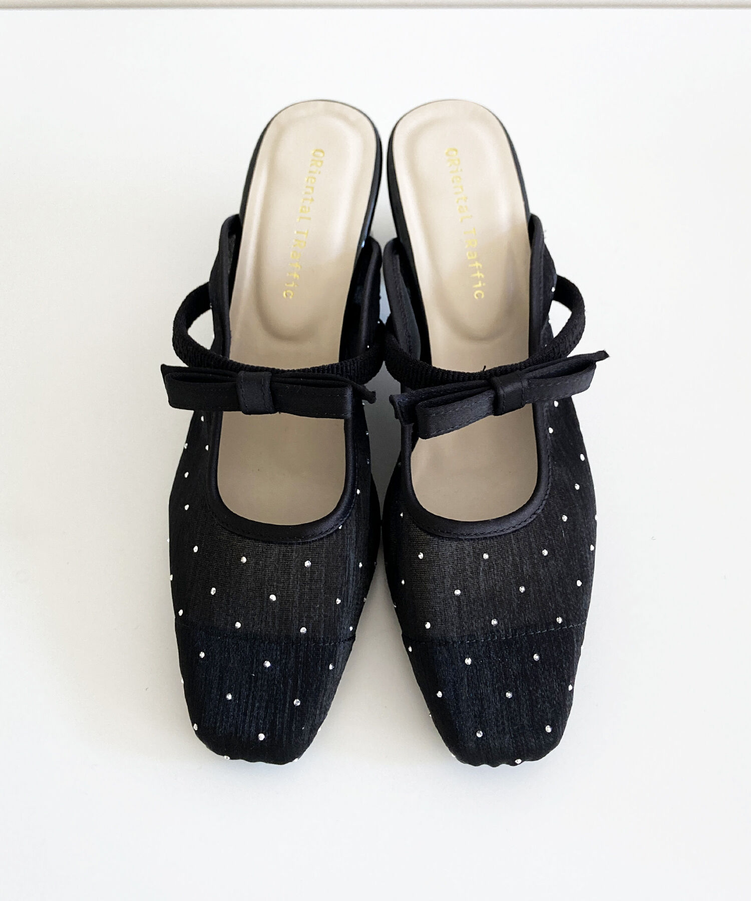 ORiental TRaffic「リボン ベル トラインストーン シアー ミュール /51124 ゴムベルト パンプス」|サンダル|