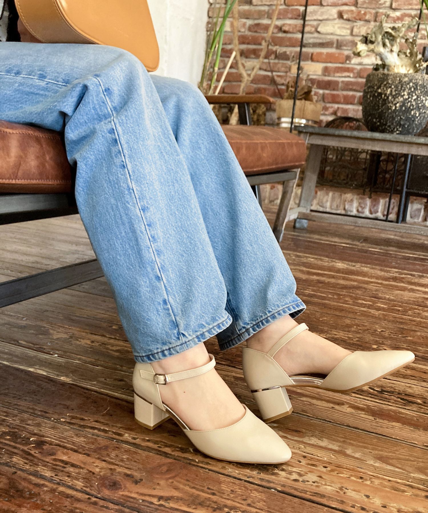 ORiental TRaffic「【WEB限定】アーモンドトゥ セパレートパンプス /55103 ストラップパンプス 太ヒール オフィス」|パンプス|