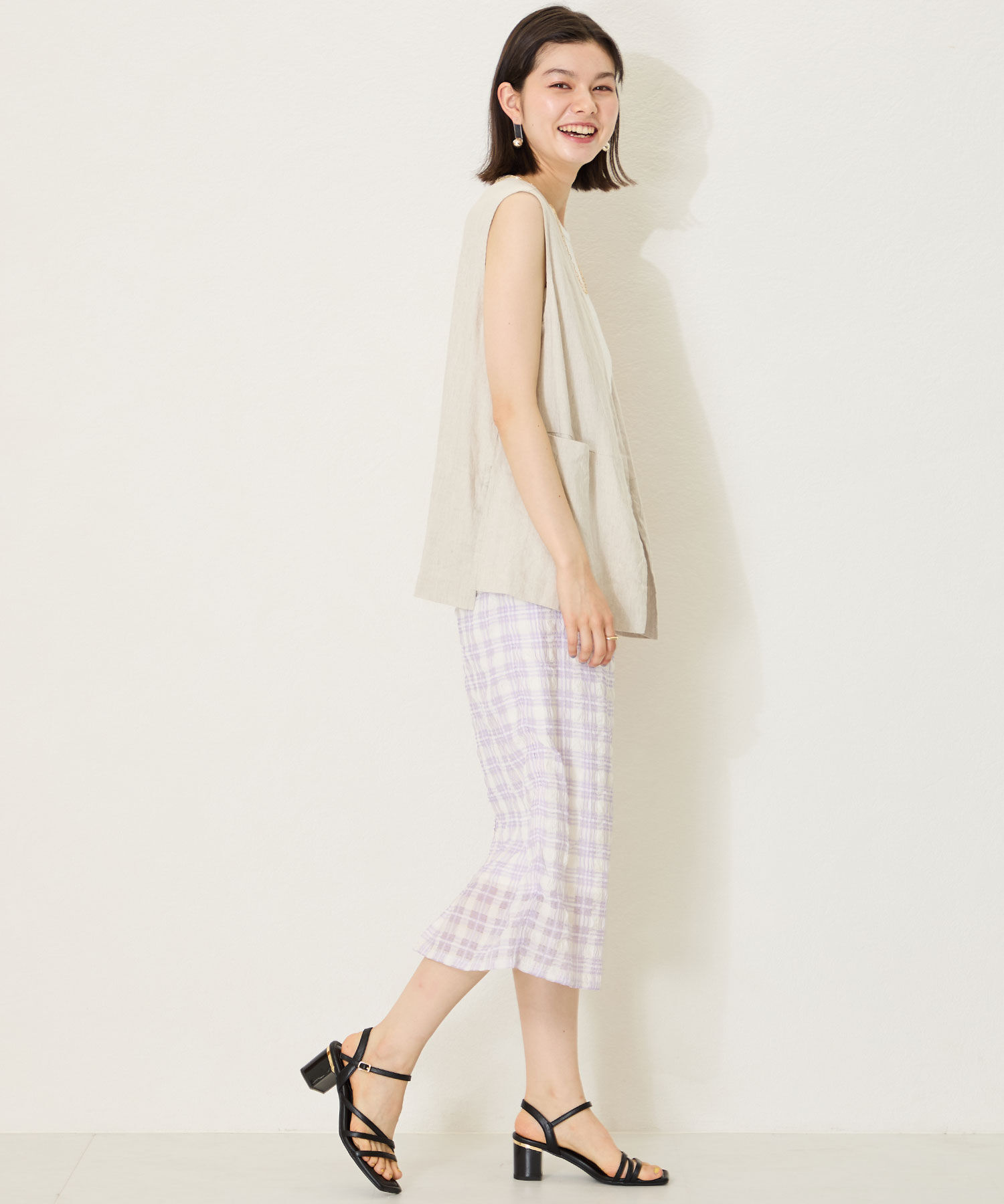 ORiental TRaffic「●2025春夏新作●アシンメトリーストラップヒールサンダル/51230 サンダル 人気 トレンド ヒール6.7cm」|サンダル|