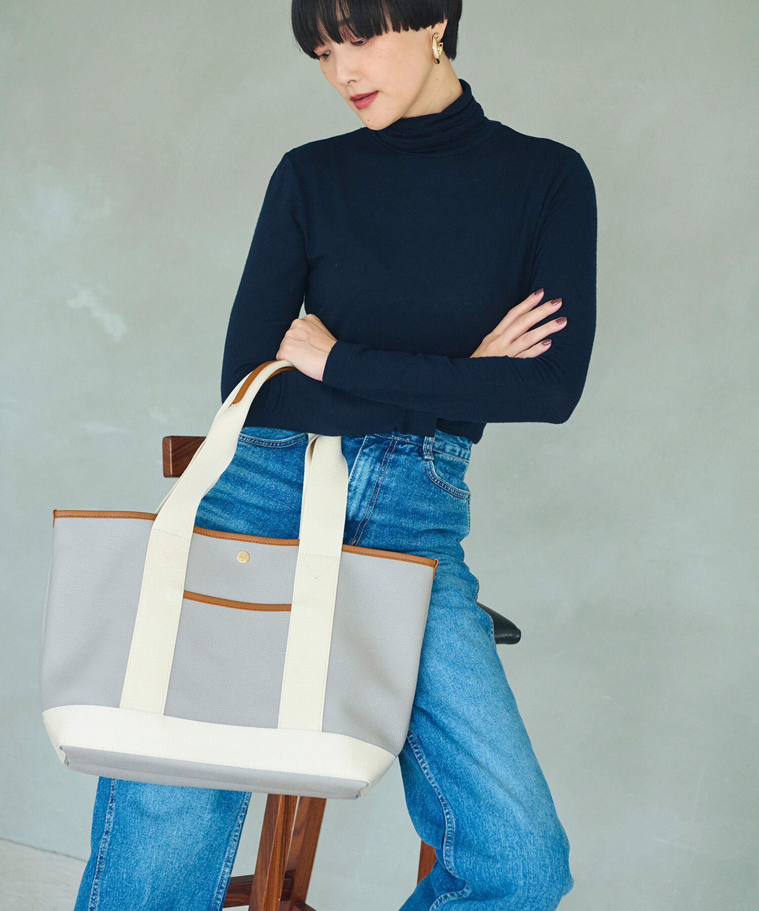 TOPKAPI BREATH「【Breath TOPKAPI】SCOTCH GRAIN スコッチグレイン ロングハンドル トートバッグ L」|トートバッグ|ライトグレー