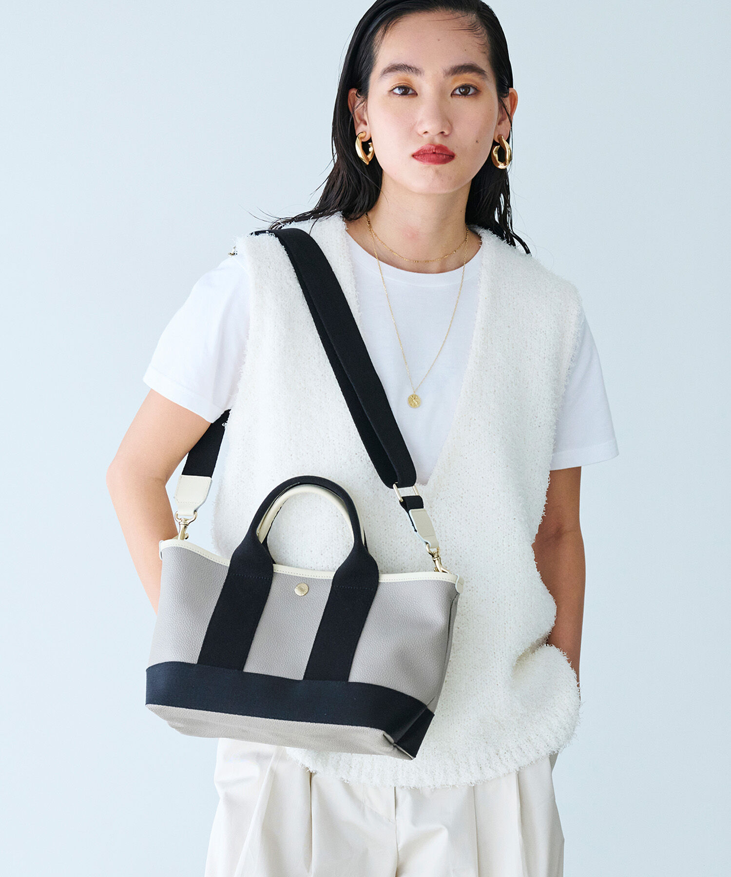 TOPKAPI BREATH「【Breath TOPKAPI】SCOTCH GRAIN スコッチグレイン ショルダー付き ミニ トート バッグ 」|トートバッグ|グレージュ