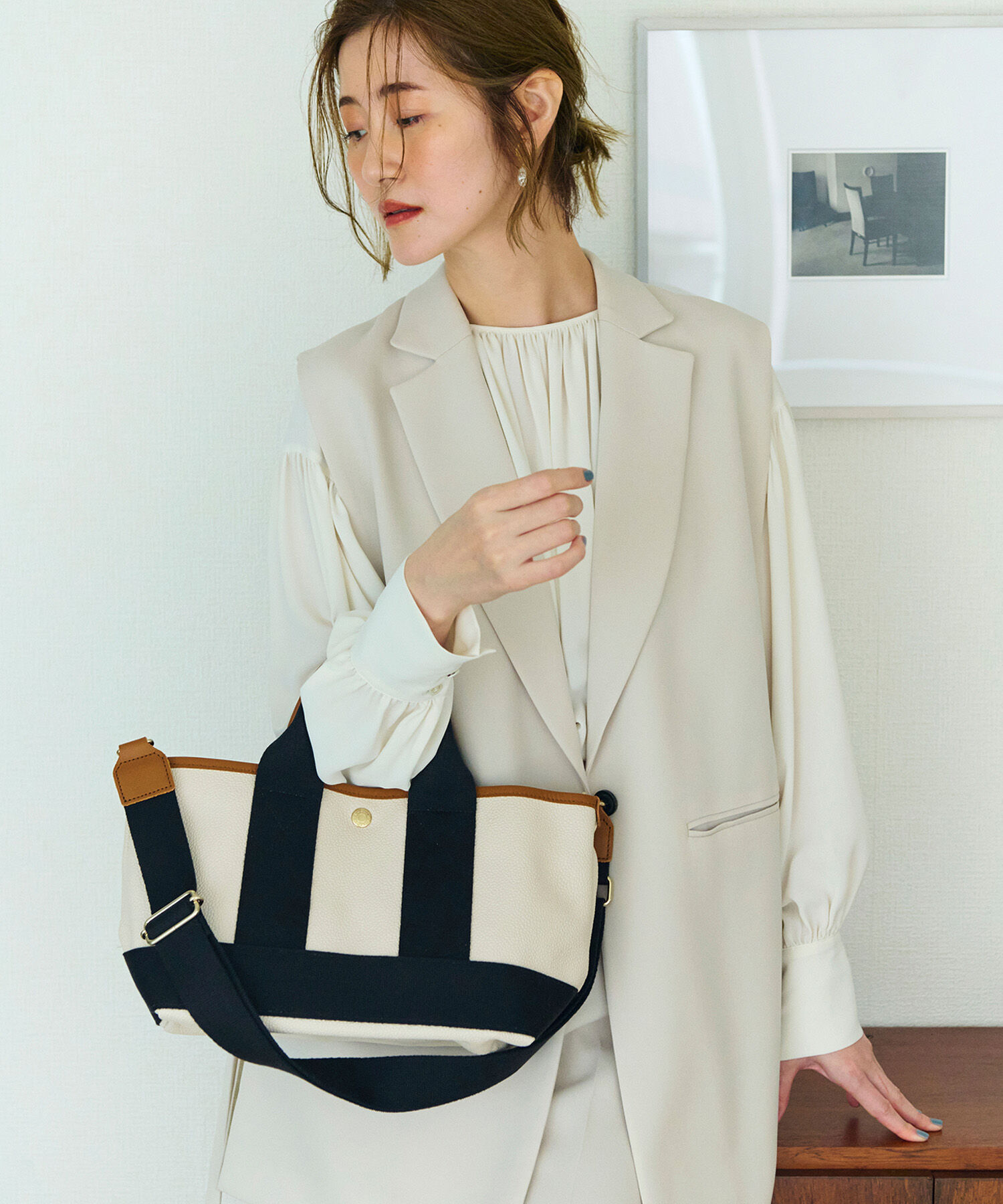 TOPKAPI BREATH「【Breath TOPKAPI】SCOTCH GRAIN スコッチグレイン ショルダー付き ミニ トート バッグ 」|トートバッグ|クリーム