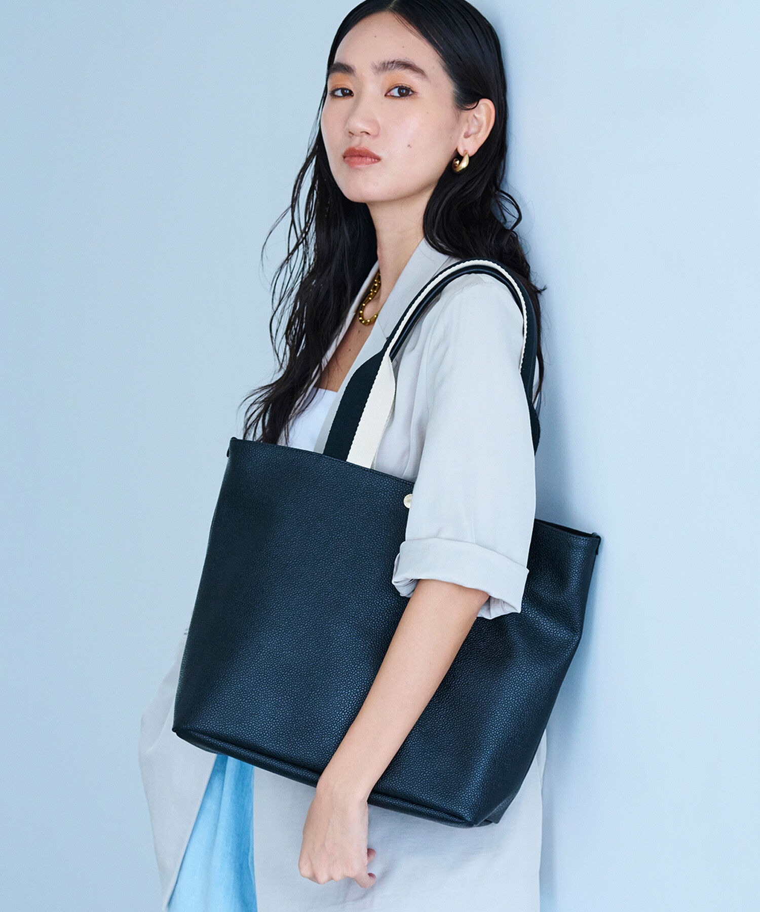 TOPKAPI BREATH「【Breath TOPKAPI】SCOTCH GRAIN スコッチグレイン プレーン バイカラー ロングハンドル A4 トートバッグ」|トートバッグ|ブラック