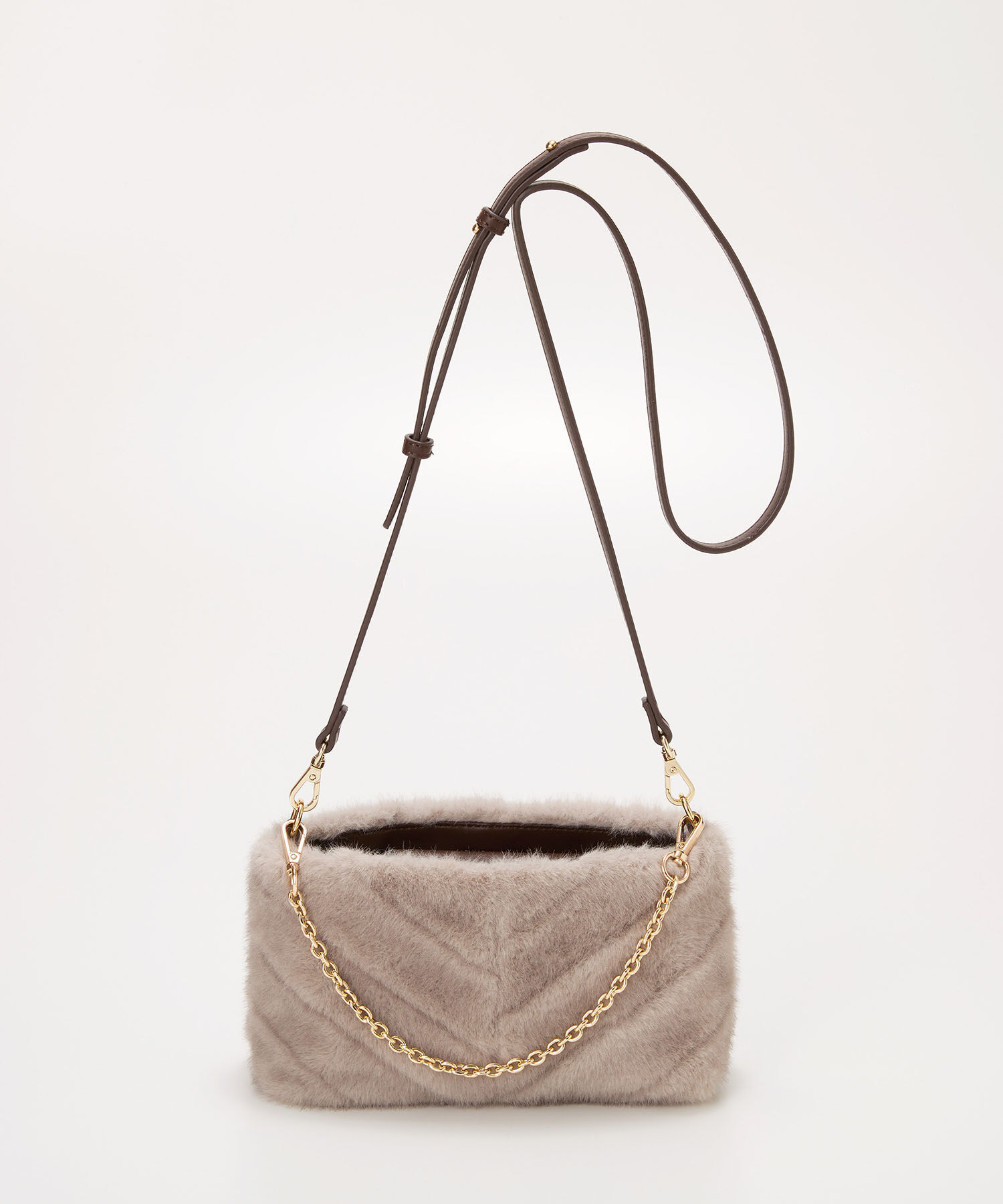 TOPKAPI TREASURE「【TREASURE TOPKAPI】フェイクファー チェーン付き ミニ ショルダー バッグ」|ショルダー・メッセンジャー|グレー