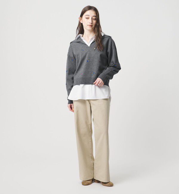 UNITED ARROWS「フラワー エンブロイダリー スキッパーニット」|ニット・セーター|