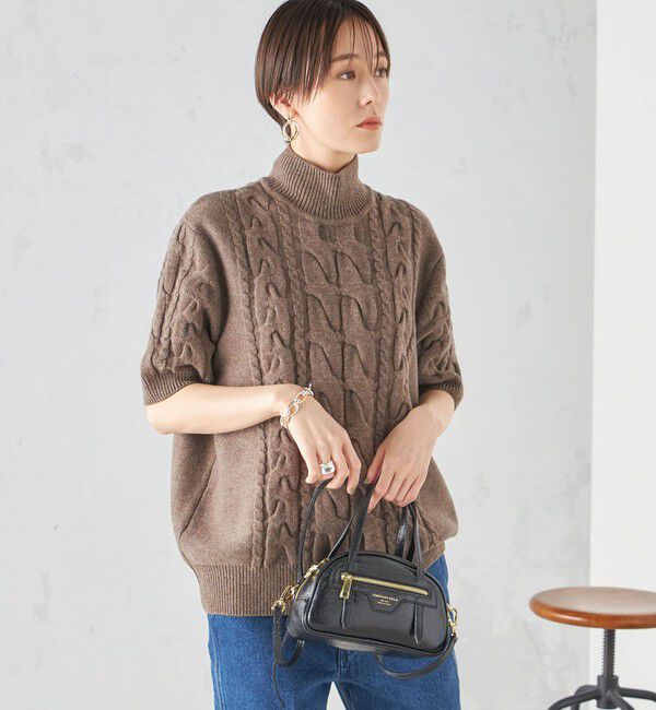 SHIPS for women「【SHIPS別注】WRAPINKNOT:ハイネック ショート スリーブ ケーブル」|ニット・セーター|