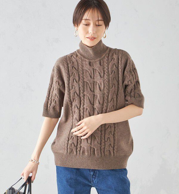 SHIPS for women「【SHIPS別注】WRAPINKNOT:ハイネック ショート スリーブ ケーブル」|ニット・セーター|