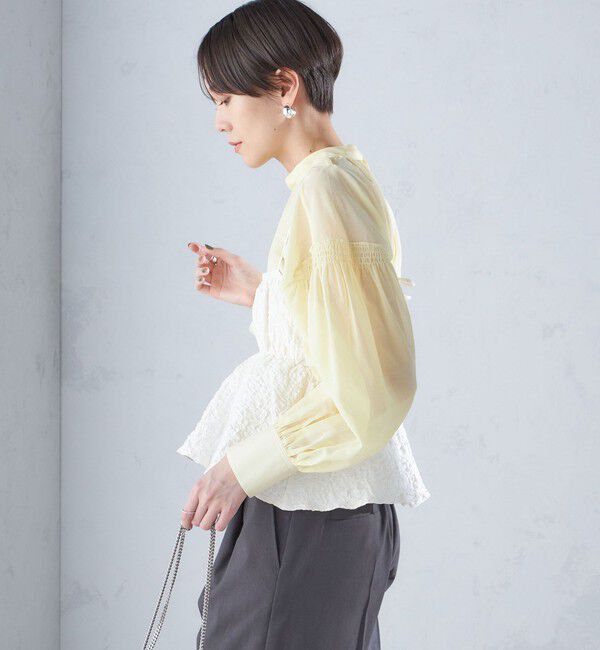 SHIPS for women「〈手洗い可能〉ボイル オーガンジー シャーリング ボリューム ブラウス 24SS ◇」|シャツ・ブラウス|