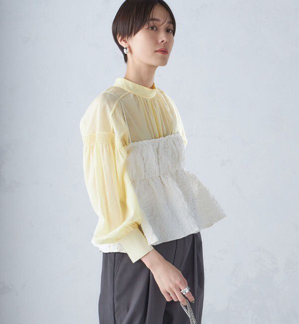 SHIPS for women「〈手洗い可能〉ボイル オーガンジー シャーリング ボリューム ブラウス 24SS ◇」|シャツ・ブラウス|