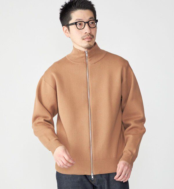 SHIPS「SHIPS: 〈手洗い可能〉 ダブルフェイス コットン カシミヤ スタンドジップ ニット ブルゾン」|カーディガン|キャメル