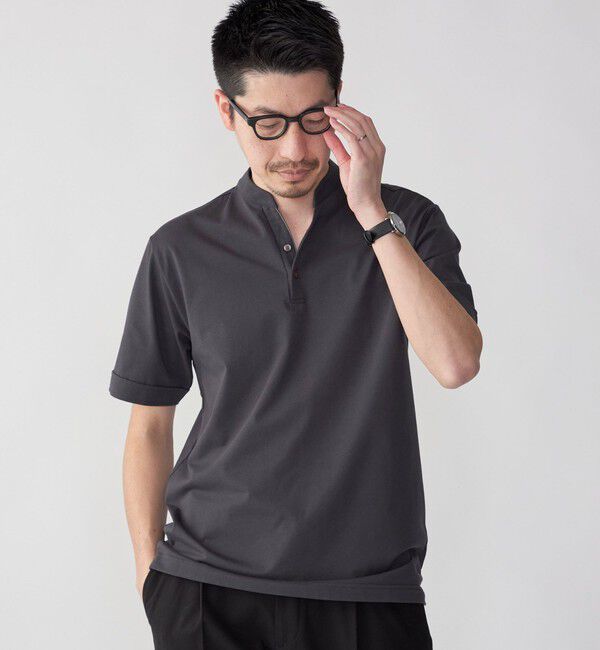 SHIPS「【WEB限定】SHIPS:〈接触冷感〉アイスタッチ プレーティングジャージー パイピング バンドカラーポロシャツ」|ポロシャツ|ダークグレー