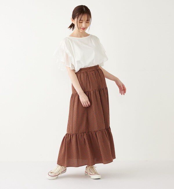 SHIPS Colors 「SHIPS Colors:〈手洗い可能〉ギンガムチェック ティアード スカート」|フレア|