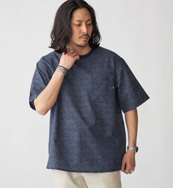 SHIPS「SHIPS:〈接触冷感・撥水等〉COOL DOTS(R) 2WAYストレッチ ドビープリントTシャツ」|Tシャツ・カットソー|ブルー