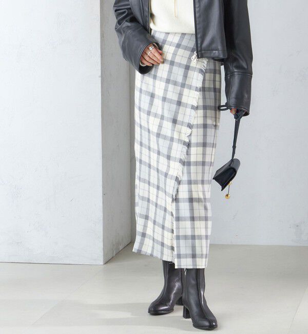 SHIPS for women「チェック フリンジ スカート」|スカート|オフホワイト