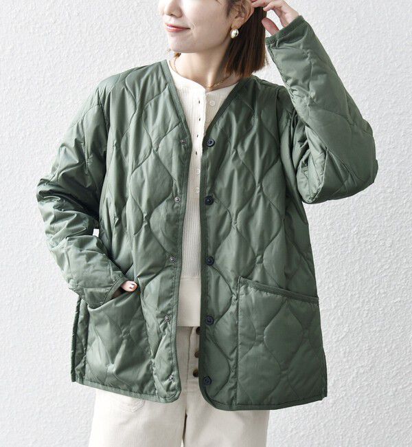 SHIPS any「【SHIPS any別注】TAION: 〈手洗い可能〉ダウンキルト スリット ボタン カーディガン◇」|ダウン|オリーブ