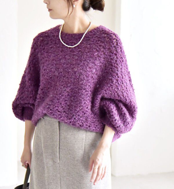 quaranciel「quaranciel:〈手洗い可能〉スパンコール レース編み クルーネック ドルマン ルーズ ニット」|ニット・セーター|