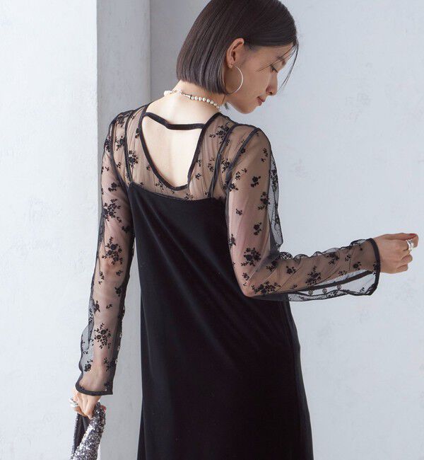 SHIPS for women「kaene:フロッキー レース ポリエステルベロア 2WAY ドレス（セレモニー対応可）」|ワンピース|ブラック