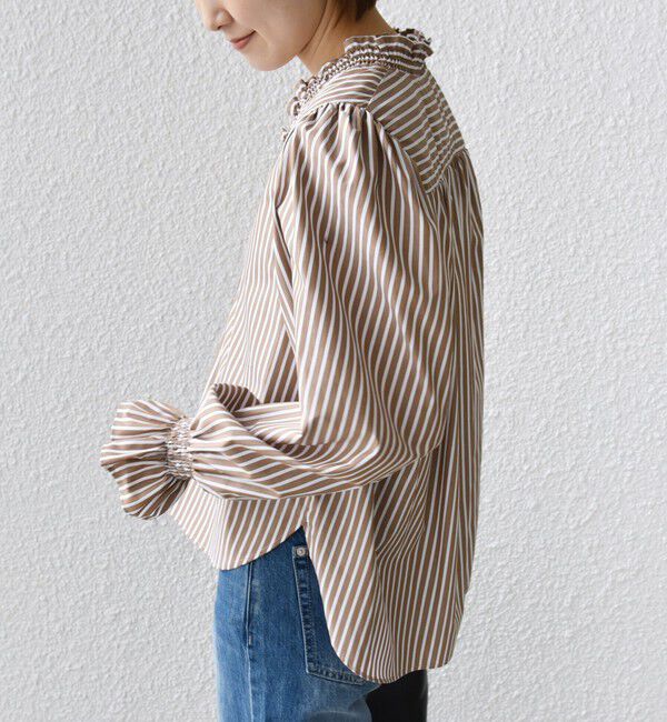 SHIPS for women「【WEB限定】〈手洗い可能〉 シャーリング Vネック 長袖 ブラウス」|シャツ・ブラウス|