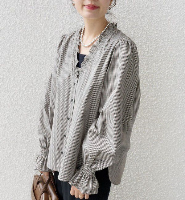 SHIPS for women「【WEB限定】〈手洗い可能〉 シャーリング Vネック 長袖 ブラウス」|シャツ・ブラウス|