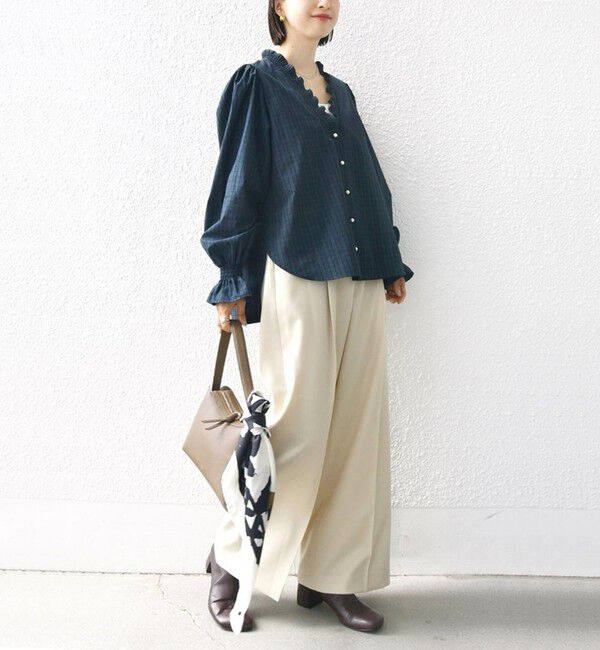 SHIPS for women「【WEB限定】〈手洗い可能〉 シャーリング Vネック 長袖 ブラウス」|シャツ・ブラウス|