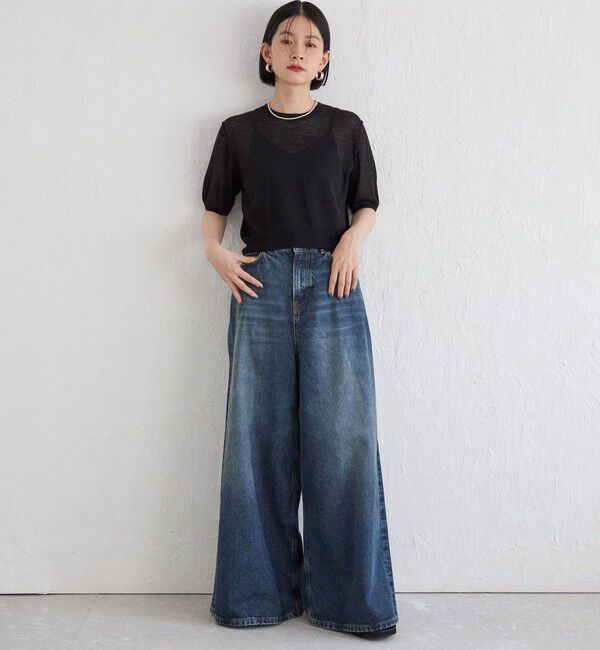 SHIPS for women「Wai＋:〈手洗い可能〉モヘヤブレンド 半袖 プルオーバー」|ニット・セーター|