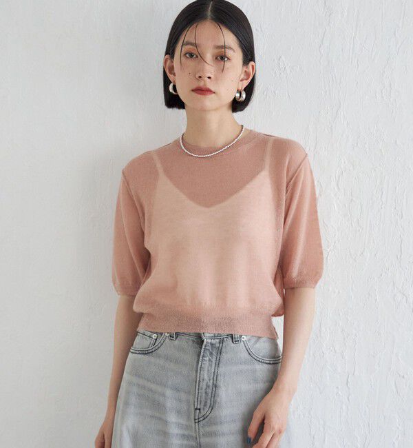 SHIPS for women「Wai＋:〈手洗い可能〉モヘヤブレンド 半袖 プルオーバー」|ニット・セーター|ピンク