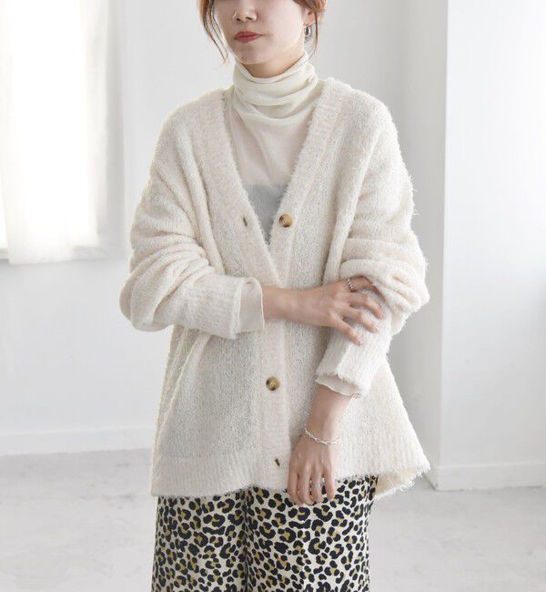 quaranciel「quaranciel:〈手洗い可能〉フェザーヤーン Vネック ラメ ニット カーディガン」|カーディガン|