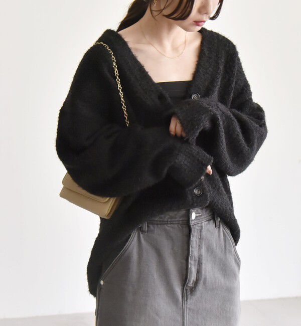 quaranciel「quaranciel:〈手洗い可能〉フェザーヤーン Vネック ラメ ニット カーディガン」|カーディガン|