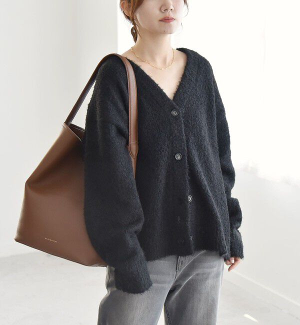 quaranciel「quaranciel:〈手洗い可能〉フェザーヤーン Vネック ラメ ニット カーディガン」|カーディガン|