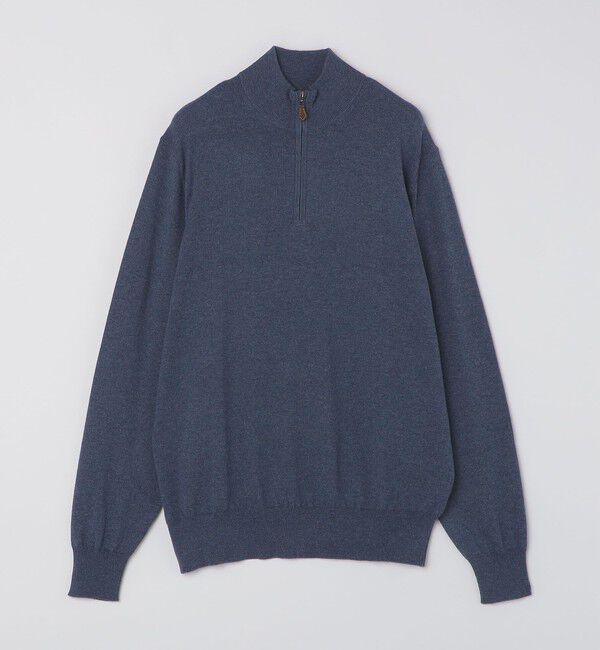 SHIPS「ALANPAINE 12ゲージ ウール/コットン クォータージップ モックネック ニット」|ニット・セーター|ブルー