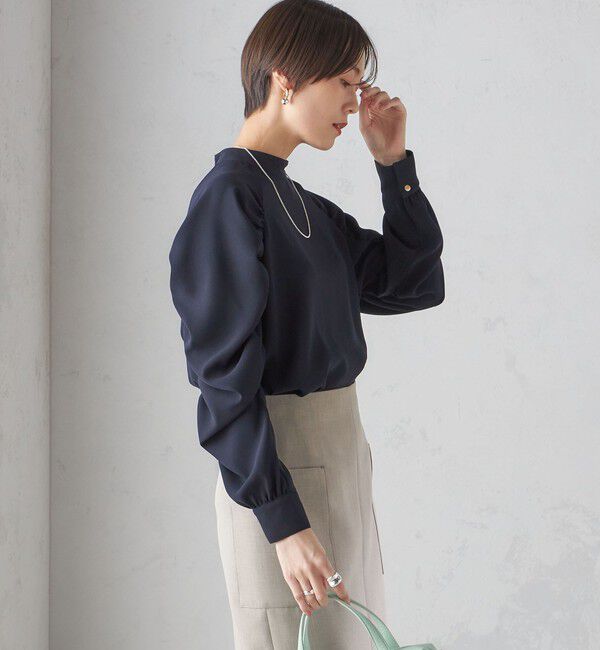 SHIPS for women「〈手洗い可能〉ストレッチ ジョーゼット 袖 ギャザー ブラウス」|シャツ・ブラウス|