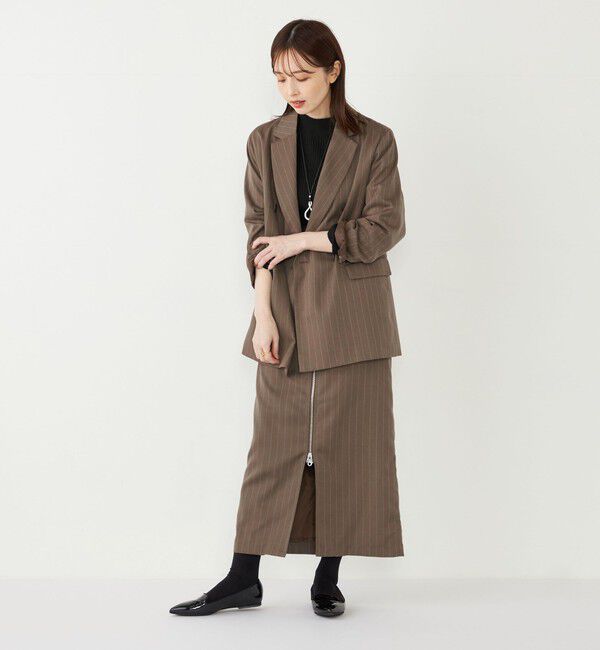 SHIPS Colors 「SHIPS Colors:〈手洗い可能〉ストライプ ジップ タイトスカート ブラウン◇」|タイト|