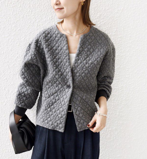 SHIPS for women「【WEB限定】〈手洗い可能〉キルティング ジャカード カーディガン」|カーディガン|グレー