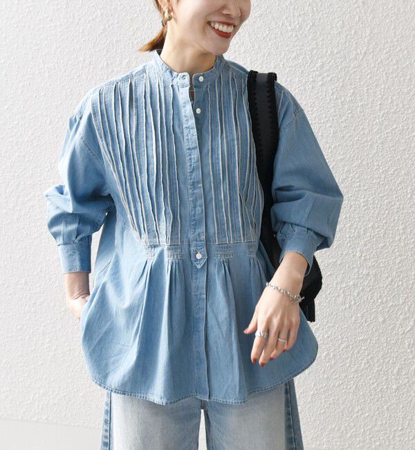 SHIPS any「【WEB限定】SHIPS any:〈洗濯機可能〉デニム シーム バンドカラー シャツ ブラウス」|シャツ・ブラウス|