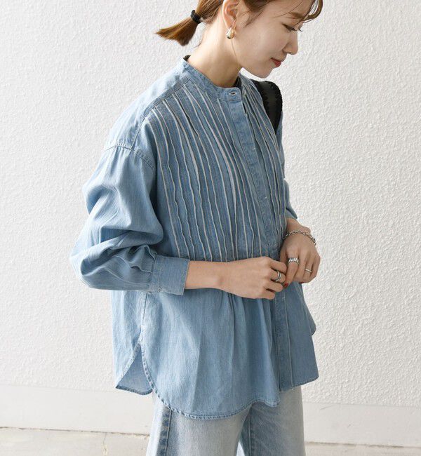 SHIPS any「【WEB限定】SHIPS any:〈洗濯機可能〉デニム シーム バンドカラー シャツ ブラウス」|シャツ・ブラウス|
