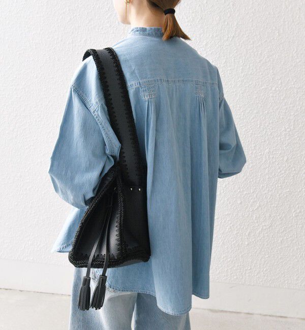 SHIPS any「【WEB限定】SHIPS any:〈洗濯機可能〉デニム シーム バンドカラー シャツ ブラウス」|シャツ・ブラウス|