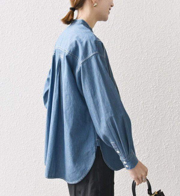 SHIPS any「【WEB限定】SHIPS any:〈洗濯機可能〉デニム シーム バンドカラー シャツ ブラウス」|シャツ・ブラウス|