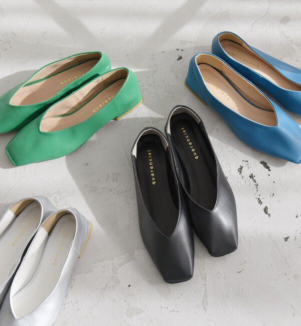 quaranciel「quaranciel: Vカット スクエア トゥ フラットシューズ」|パンプス|