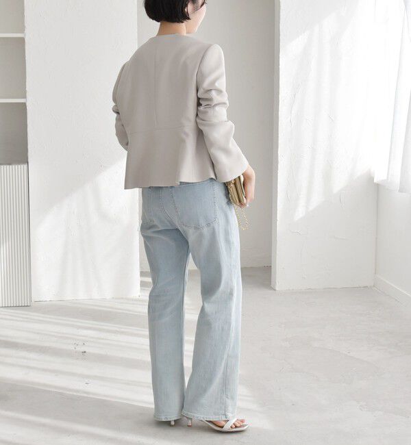 quaranciel「quaranciel:〈洗濯機可能〉ダブルクロス フレア ノーカラー ジャケット（セットアップ対応）」|ノーカラージャケット|